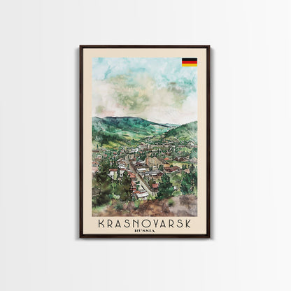 Krasnoyarsk Russia Travel Poster Framed Canvas Print, Watercolor Cityscape, Home Decor, Wall Art, Scenic Painting, Travel Print, Artistic Gift