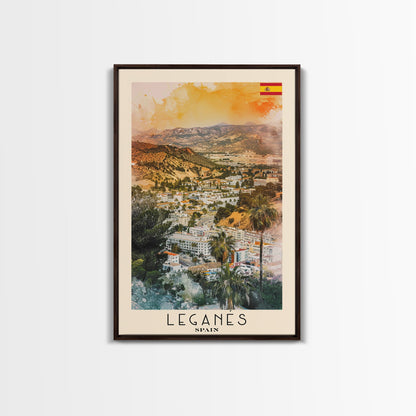 Leganes Spain Travel Poster Framed Canvas Print, Vibrant Cityscape, Watercolor Painting, Wall Art, Home Decor, Travel Print, Artistic Gift