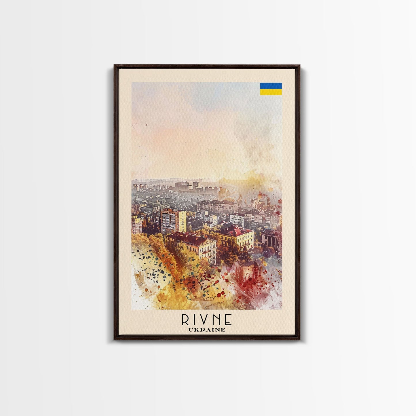 Rivne Ukraine Travel Poster Framed Canvas Print, Watercolor Painting, Scenic Wall Art, Home Decor, Ukrainian Landscape, Classic Art