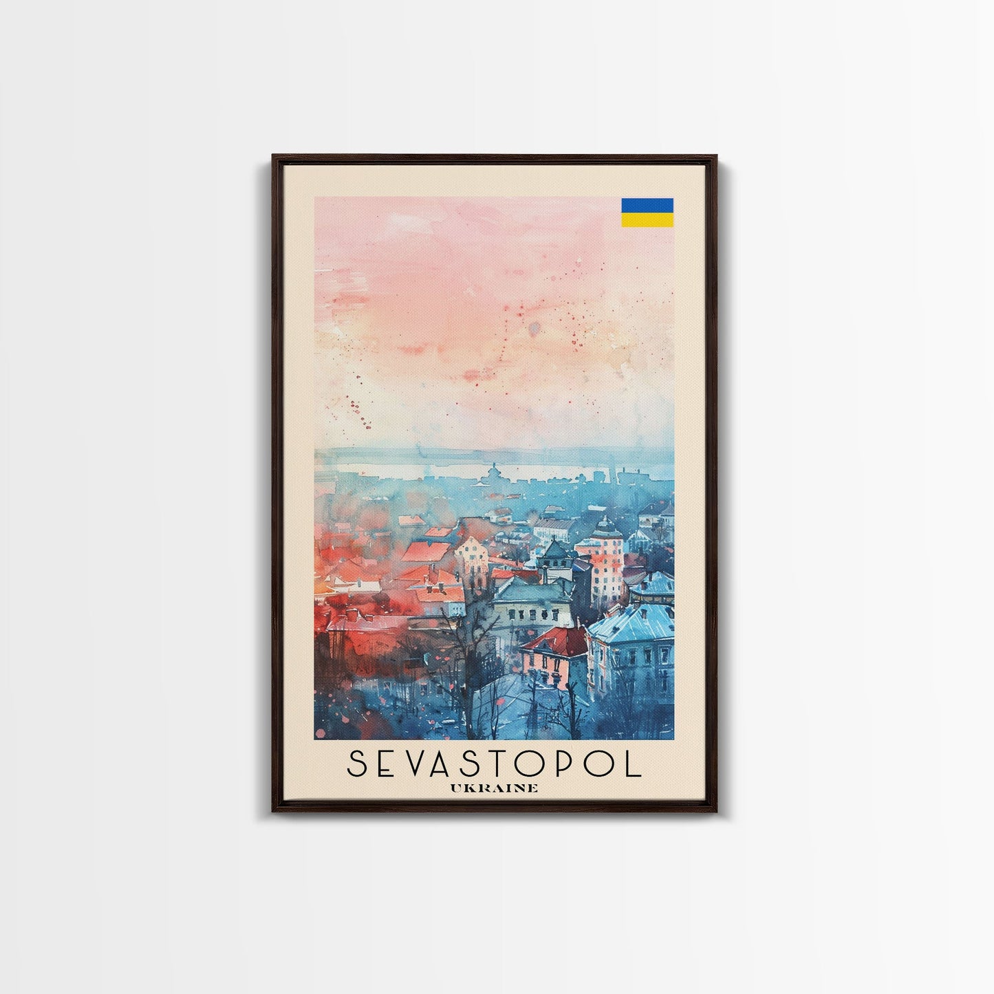Sevastopol Ukraine Travel Poster Framed Canvas Print, Watercolor Painting, Scenic Wall Art, Home Decor, Ukrainian Seaside, Classic Art