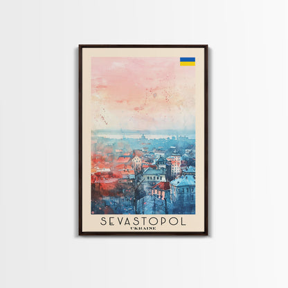 Sevastopol Ukraine Travel Poster Framed Canvas Print, Watercolor Painting, Scenic Wall Art, Home Decor, Ukrainian Seaside, Classic Art