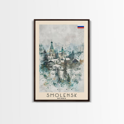 Smolensk Russia Travel Poster Framed Canvas Print, Watercolor Painting, Scenic Wall Art, Home Decor, Russian Landscape, Classic Art
