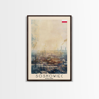 Sosnowiec Poland Travel Poster Framed Canvas Print, Watercolor Painting, Urban Wall Art, Home Decor, Polish Cityscape, Modern Art