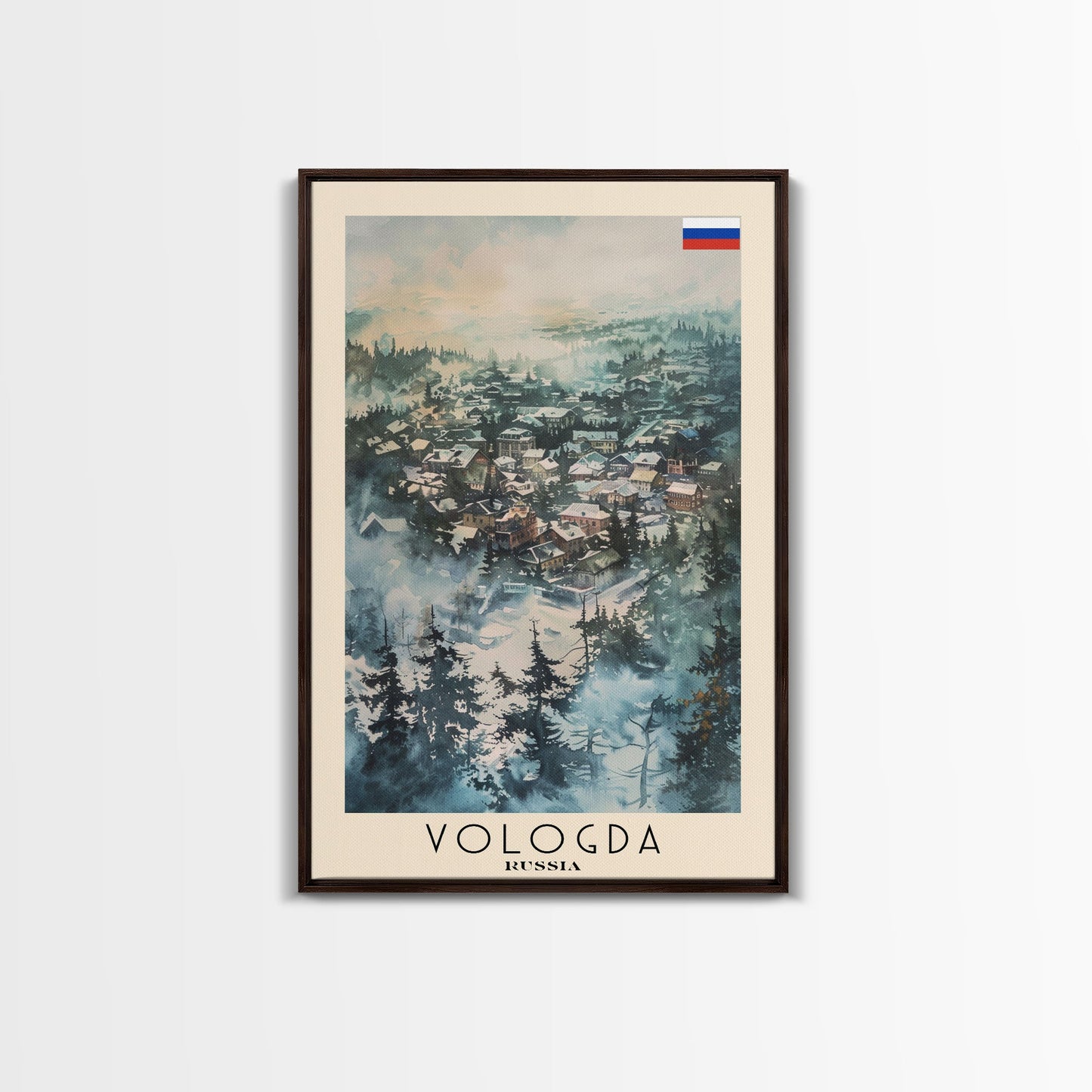 Vologda Russia Travel Poster Framed Canvas Print, Watercolor Painting, Scenic Wall Art, Home Decor, Russian Landscape, Rustic Art