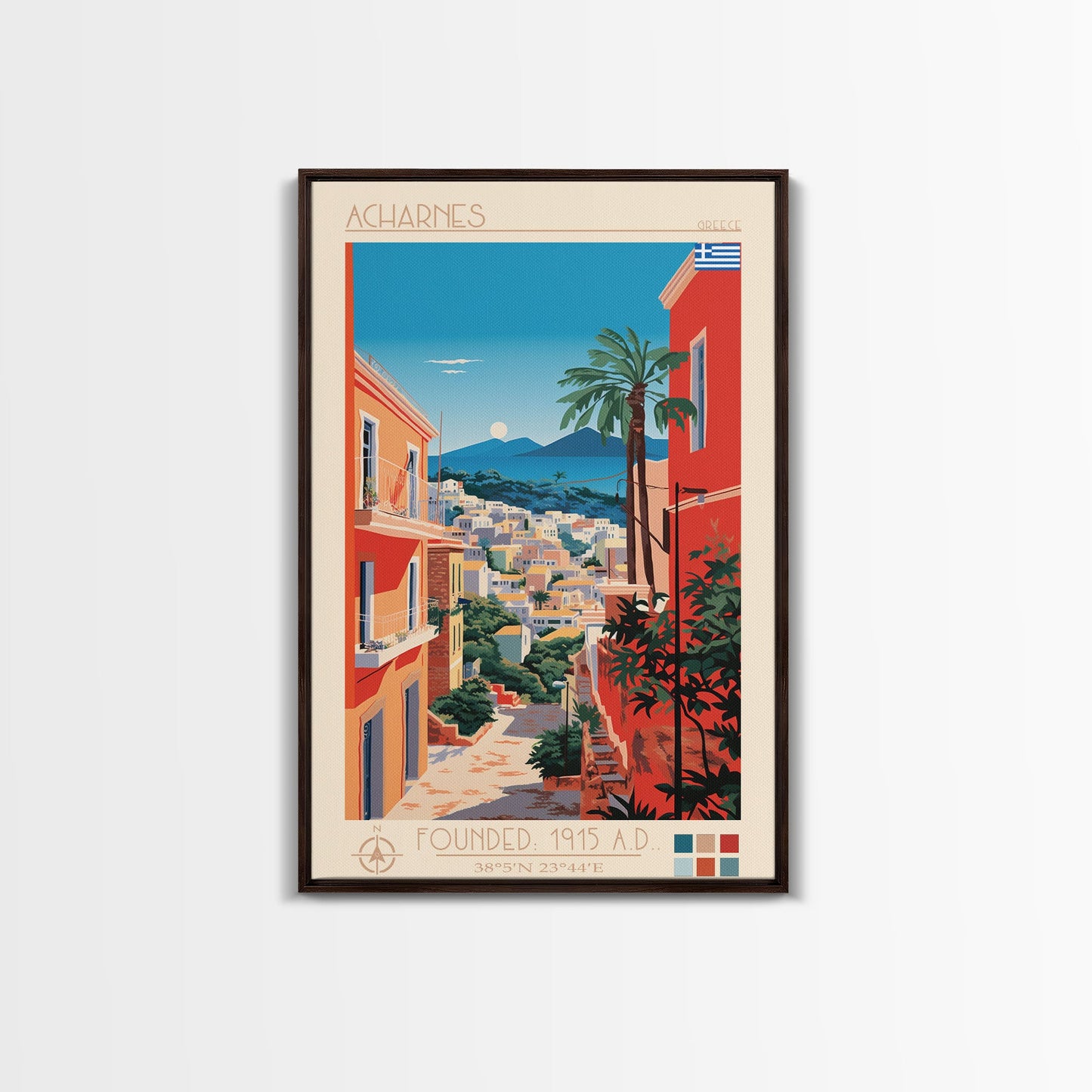 A Coruna Spain Travel Poster Framed Canvas Print, Midcentury Modern Art, Pop Art Home Decor, Scenic View Art, Vacation Gift, Living Room Wall Art, Cultural Print