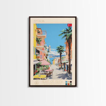 Antalya Turkey Travel Poster Framed Canvas Print, Midcentury Modern Art, Pop Art Wall Decor, Home Decor, Vacation Gift, Living Room Art