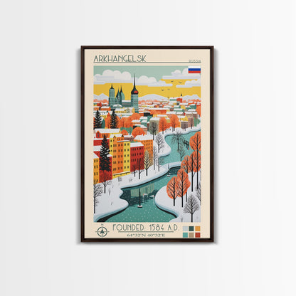 Arkhangelsk Russia Travel Poster Framed Canvas Print, Midcentury Modern Art, Pop Art Wall Decor, Home Decor, Vacation Gift, Living Room Art