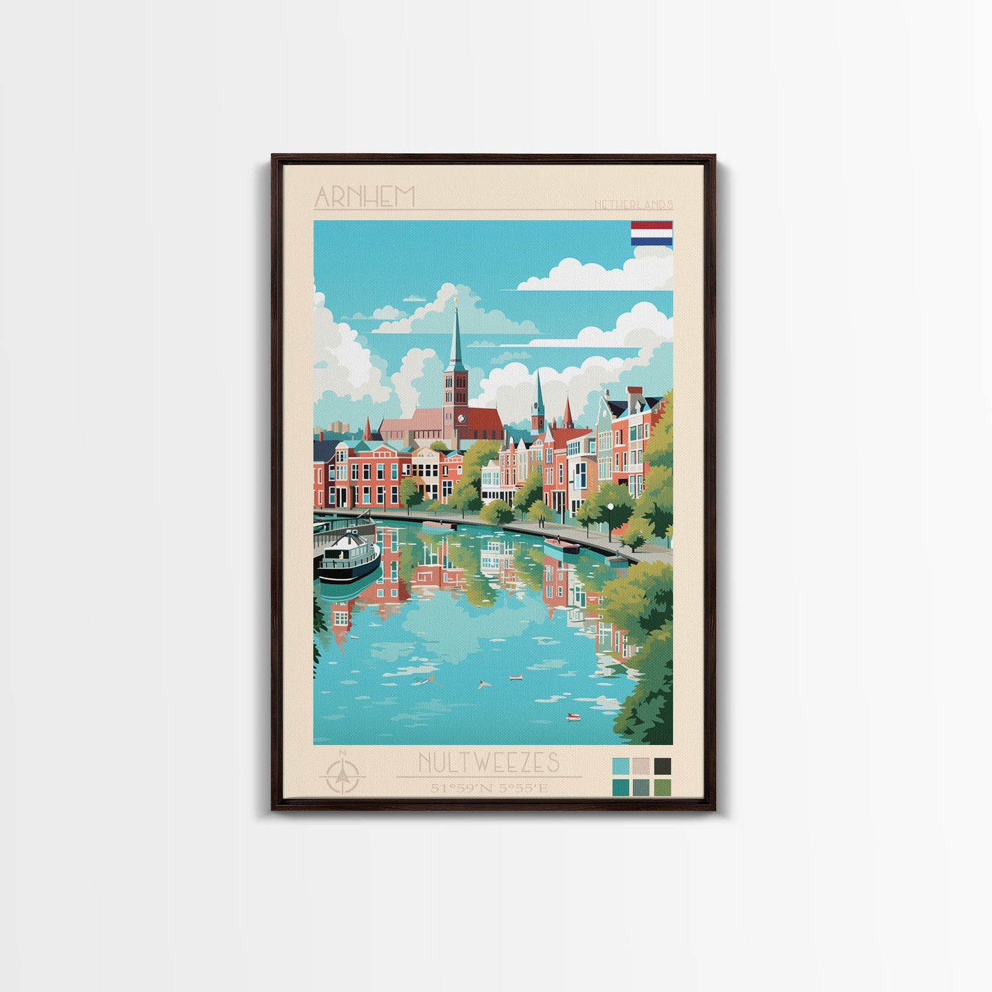 Arnhem Netherlands Travel Poster Framed Canvas Print, Midcentury Modern Art, Pop Art Wall Decor, Home Decor, Vacation Gift, Living Room Art