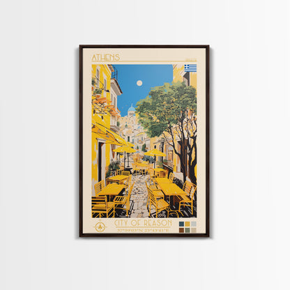 Athens Greece Travel Poster Framed Canvas Print, Midcentury Modern Art, Pop Art Wall Decor, Home Decor, Vacation Gift, Living Room Art