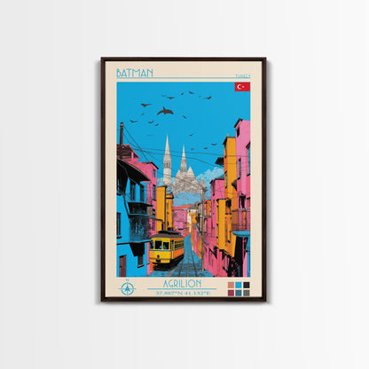 Batman Turkey Travel Poster Framed Canvas Print, Midcentury Modern Art, Pop Art Wall Decor, Home Decor, Vacation Gift, Living Room Art