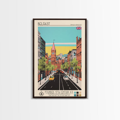 Belfast United Kingdom Travel Poster Framed Canvas Print, Midcentury Modern Art, Pop Art Wall Decor, Home Decor, Vacation Gift, Living Room Art