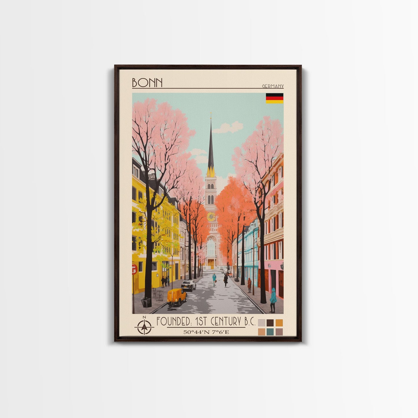 Bonn Germany Travel Poster Framed Canvas Print, Midcentury Modern Art, Pop Art Wall Decor, Home Decor, Living Room Art, Cultural Gift
