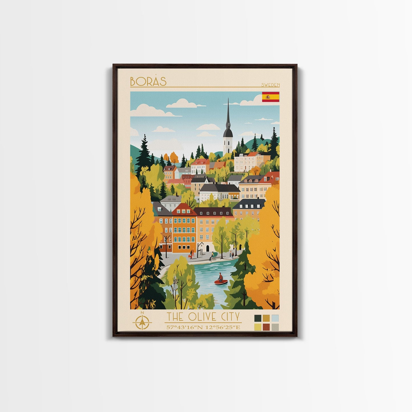 Borås Sweden Travel Poster Framed Canvas Print, Modern Art, Pop Art Wall Decor, Home Decor, Living Room Art, Artistic Gift