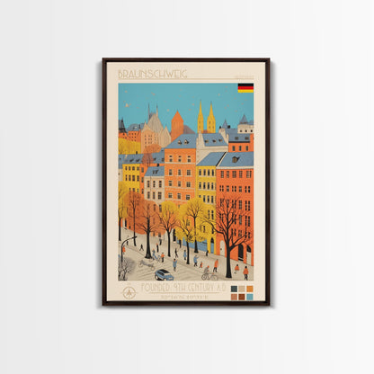 Braunschweig Germany Travel Poster Framed Canvas Print, Midcentury Modern Art, Pop Art Wall Decor, Scenic Wall Art, Home Decor, Living Room Art