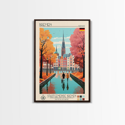 Bremen Germany Travel Poster Framed Canvas Print, Midcentury Modern Art, Pop Art Wall Decor, Home Decor, Vacation Gift, Living Room Art