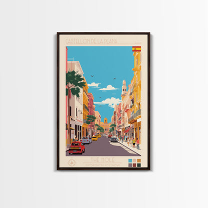 Castellón de la Plana Spain Travel Poster Framed Canvas Print, Midcentury Modern Art, Pop Art Wall Decor, Home Decor, Vacation Gift, Living Room Art