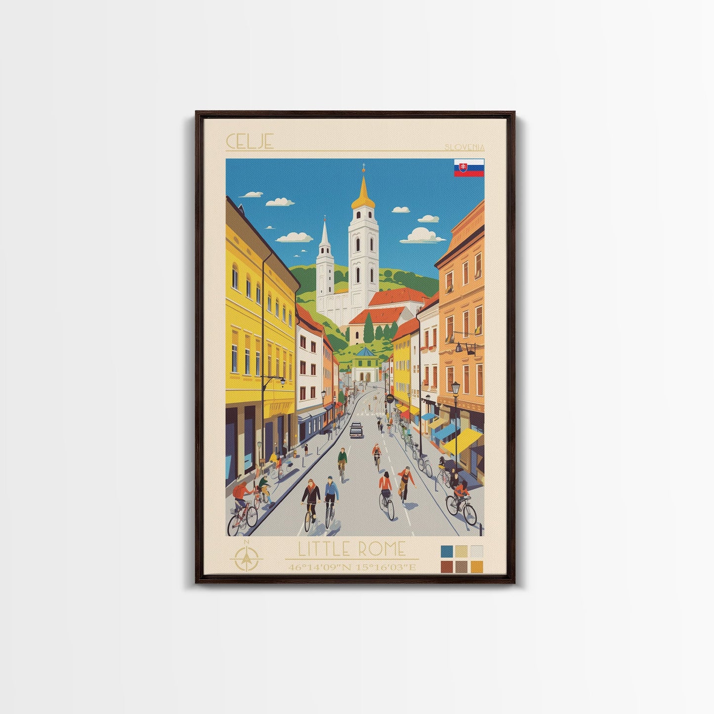 Celje Slovenia Travel Poster Framed Canvas Print, Midcentury Modern Art, Pop Art Wall Decor, Scenic Wall Art, Living Room Art