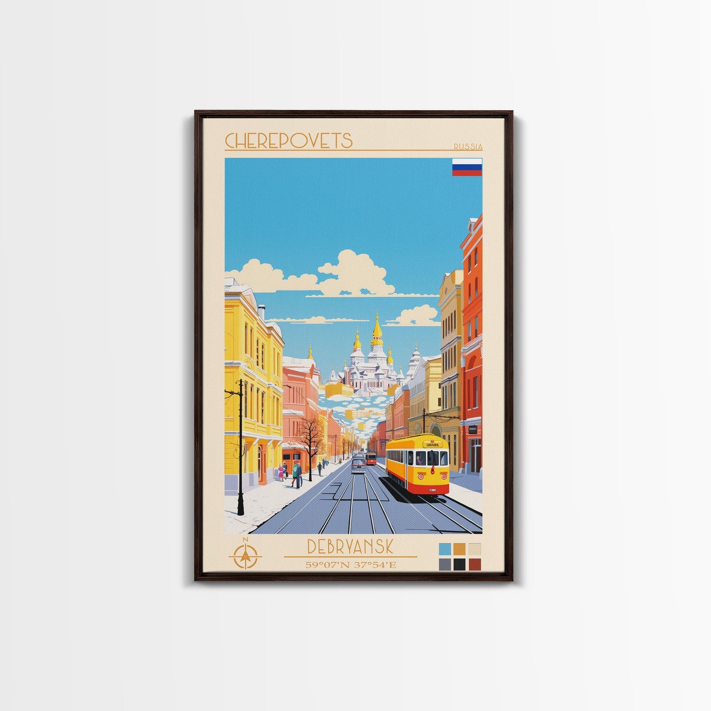 Cherepovets Russia Travel Poster Framed Canvas Print, Midcentury Modern Art, Pop Art Wall Decor, Home Decor, Vacation Gift, Living Room Art