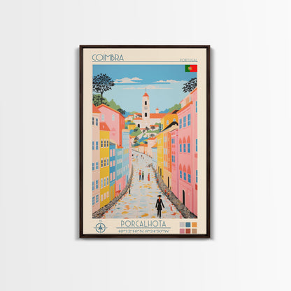 Coimbra Portugal Travel Poster Framed Canvas Print, Midcentury Modern Art, Pop Art Wall Decor, Home Decor, Vacation Gift, Living Room Art
