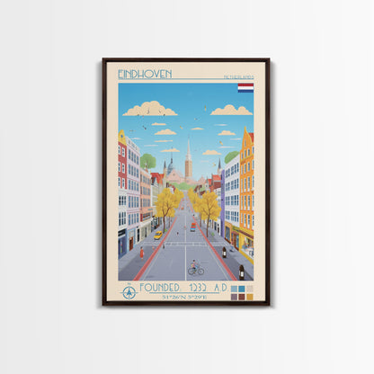 Eindhoven Netherlands Travel Poster Framed Canvas Print, Midcentury Modern Art, Pop Art Wall Decor, Scenic Living Room Art, Bedroom Gift