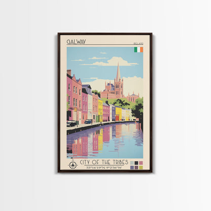 Galway Ireland Travel Poster Framed Canvas Print, Midcentury Modern Art, Pop Art Wall Decor, Scenic Bedroom Art, Office Decoration