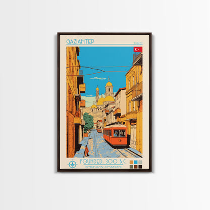 Gaziantep Turkey Travel Poster Framed Canvas Print, Midcentury Modern Art, Pop Art Wall Decor, Scenic Living Room Art, Bedroom Decor