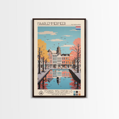 Haarlemmermeer Netherlands Travel Poster Framed Canvas Print, Midcentury Modern Art, Pop Art Wall Decor, Scenic Wall Art, Living Room Decoration, Office Art