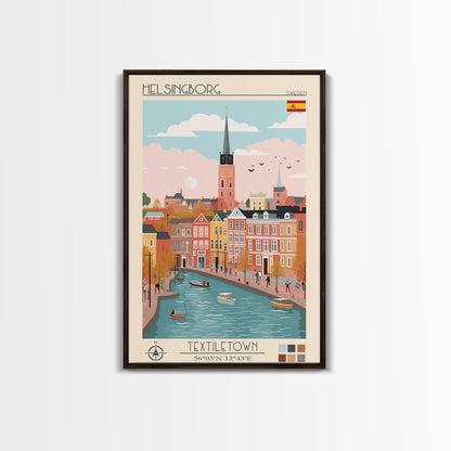 Helsingborg Sweden Travel Poster Framed Canvas Print, Midcentury Modern Art, Pop Art Wall Decor, Scenic Wall Art, Bedroom Decoration, Office Art
