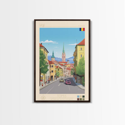 Iași Romania Travel Poster Framed Canvas Print, Midcentury Modern Art, Pop Art Wall Decor, Scenic Wall Art, Living Room Decoration, Office Gift