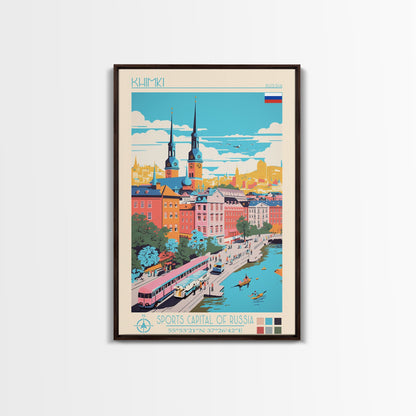 Khimki Russia Travel Poster Framed Canvas Print, Midcentury Modern Art, Pop Art Wall Decor, Home Decor, Vacation Gift, Bedroom Art