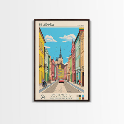 Klaipėda Lithuania Travel Poster Framed Canvas Print, Midcentury Modern Art, Pop Art Wall Decor, Home Decor, Vacation Gift, Office Art
