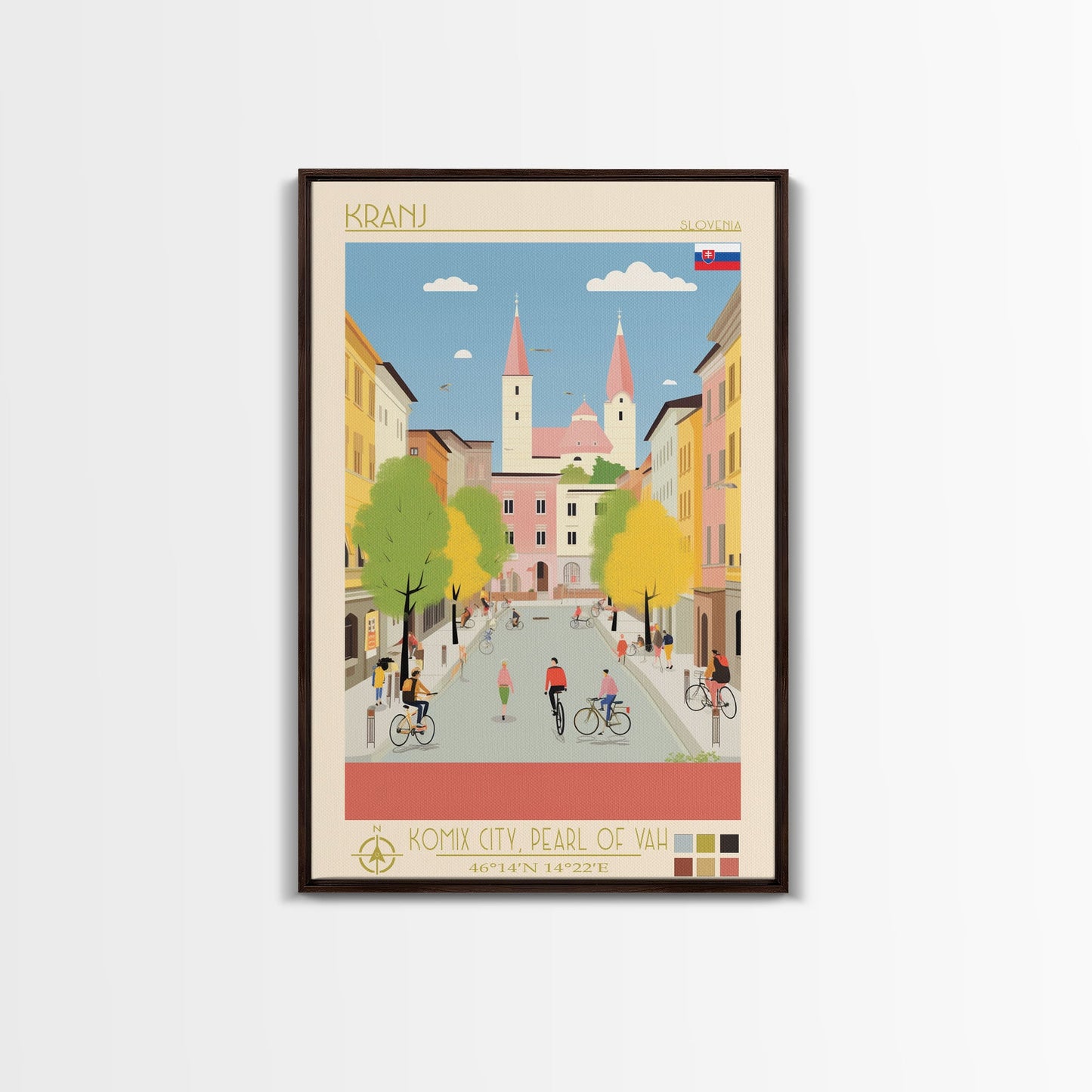 Kranj Slovenia Travel Poster Framed Canvas Print, Midcentury Modern Art, Pop Art Wall Decor, Scenic Wall Art, Bedroom Decoration