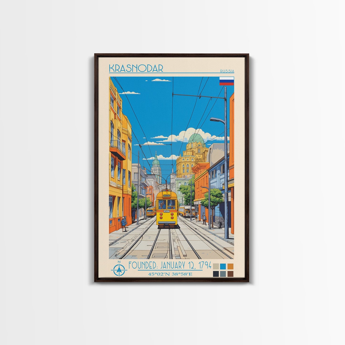 Krasnodar Russia Travel Poster Framed Canvas Print, Midcentury Modern Art, Pop Art Wall Decor, Scenic Wall Art, Living Room Decoration, Office Art