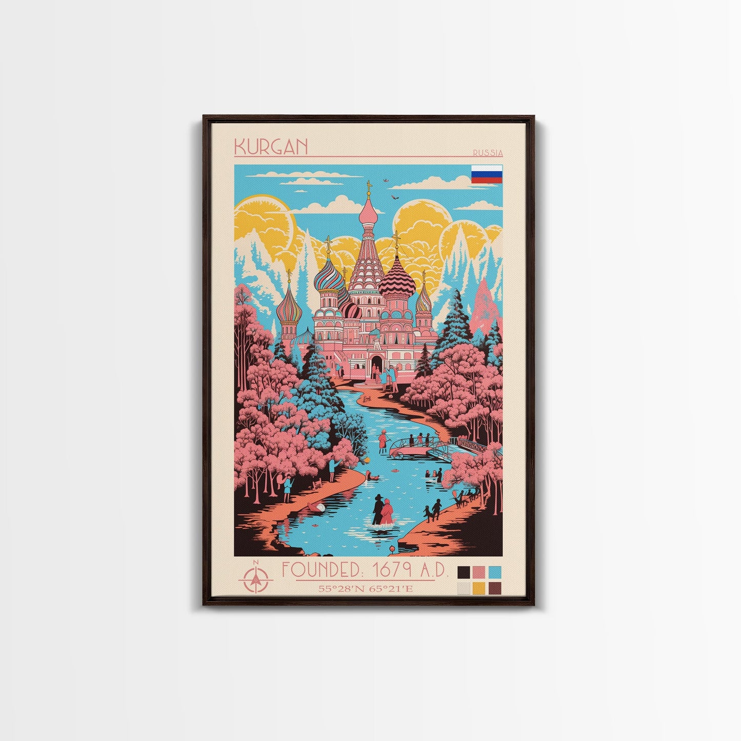 Kurgan Russia Travel Poster Framed Canvas Print, Midcentury Modern Art, Pop Art Wall Decor, Scenic Wall Art, Living Room Decoration, Office Gift