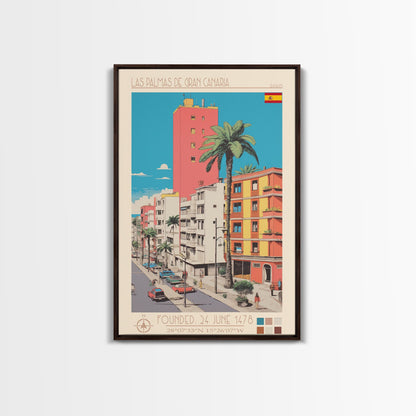 Las Palmas de Gran Canaria Spain Travel Poster Framed Canvas Print, Midcentury Modern Art, Pop Art Wall Decor, Scenic Wall Art, Bedroom Decoration