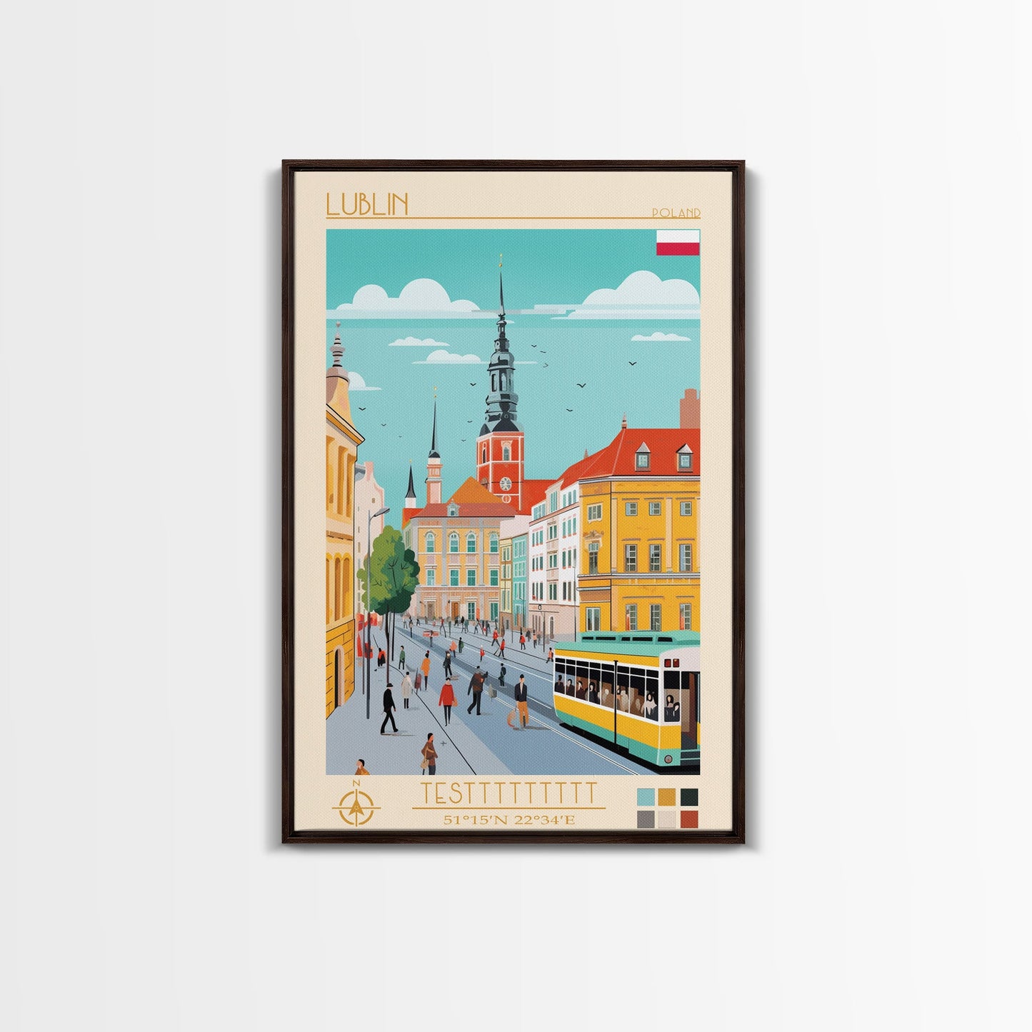 Lublin Poland Travel Poster Framed Canvas Print, Wall Decor, Midcentury Modern Art, Pop Art, Scenic Art for Bedroom and Living Room