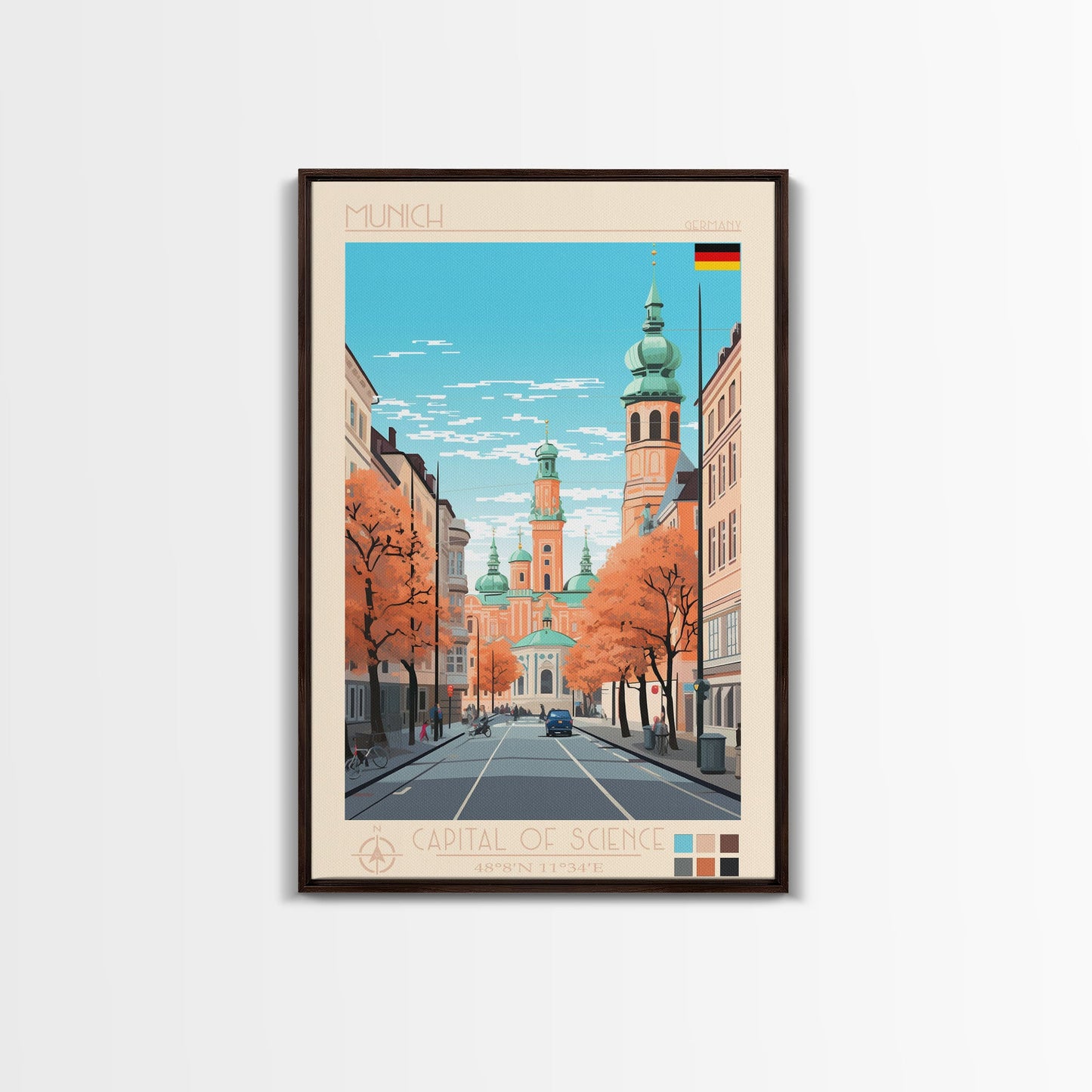 Munich Germany Travel Poster Framed Canvas Print, Midcentury Modern Art, Pop Art Wall Decor, Scenic Wall Art, Living Room Decoration, Office Gift