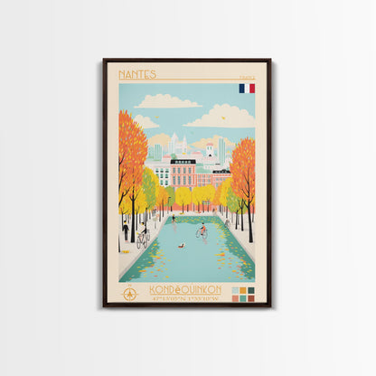 Nantes France Travel Poster Framed Canvas Print, Midcentury Modern Art, Pop Art Wall Decor, Scenic Wall Art, Bedroom Decoration