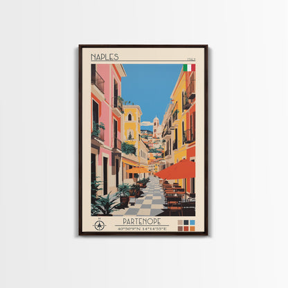 Naples Italy Travel Poster Framed Canvas Print, Midcentury Modern Art, Pop Art Wall Decor, Scenic Wall Art, Living Room Decoration, Office Art