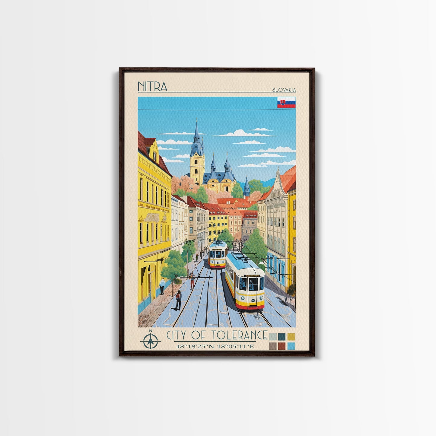 Nitra Slovakia Travel Poster Framed Canvas Print, Midcentury Modern Art, Pop Art Wall Decor, Scenic Wall Art, Living Room Decoration, Office Gift