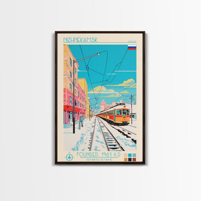 Nizhnekamsk Russia Travel Poster Framed Canvas Print, Midcentury Modern Art, Pop Art Wall Decor, Scenic Wall Art, Bedroom Decoration
