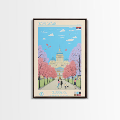 Novi Pazar Serbia Travel Poster Framed Canvas Print, Midcentury Modern Art, Pop Art Wall Decor, Scenic Wall Art, Living Room Decoration, Office Gift