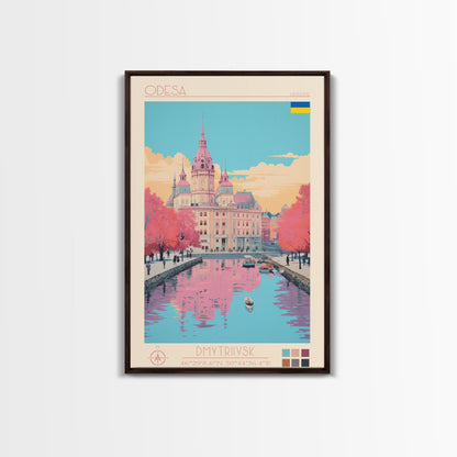 Odesa Ukraine Travel Poster Framed Canvas Print, Midcentury Modern Art, Pop Art Wall Decor, Home Decor, Vacation Gift, Bedroom Art