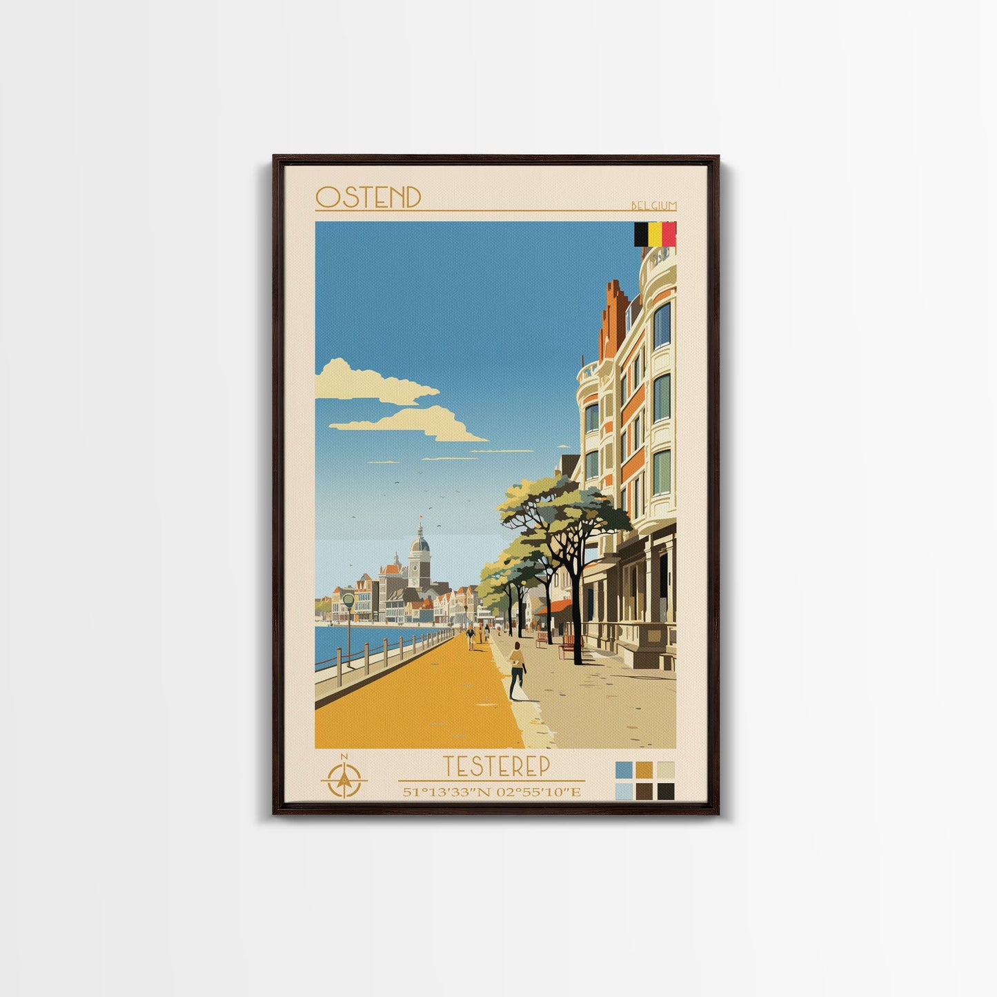 Ostend Belgium Travel Poster Framed Canvas Print, Midcentury Modern Art, Pop Art Wall Decor, Scenic Wall Art, Living Room Decoration, Office Art