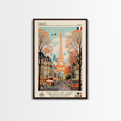 Paris France Travel Poster Framed Canvas Print, Midcentury Modern Art, Pop Art Wall Decor, Scenic Wall Art, Living Room Decoration, Office Gift