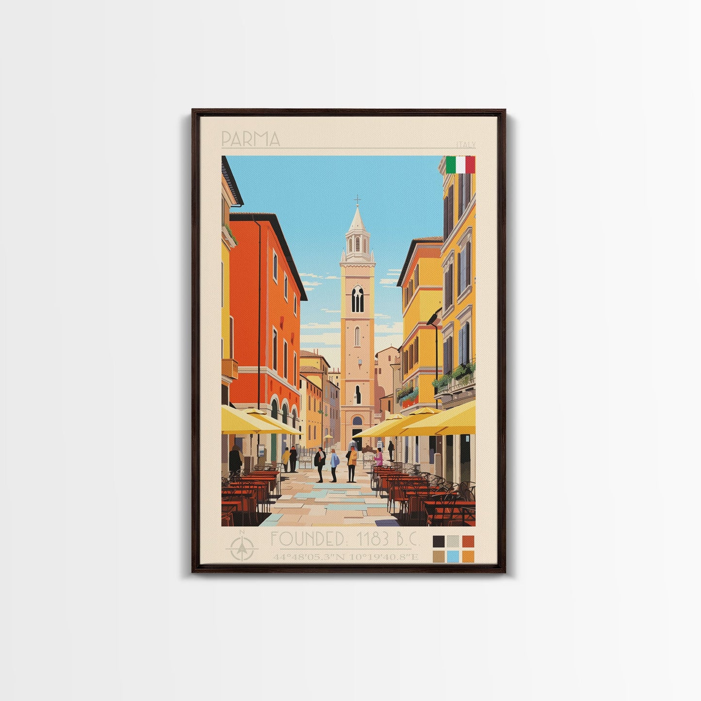 Parma Italy Travel Poster Framed Canvas Print, Midcentury Modern Art, Pop Art Wall Decor, Scenic Wall Art, Bedroom Decoration