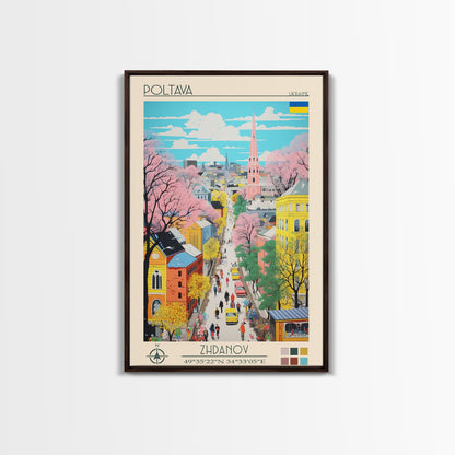 Poltava Ukraine Travel Poster Framed Canvas Print, Midcentury Modern Art, Pop Art Wall Decor, Scenic Living Room Art, Bedroom Gift