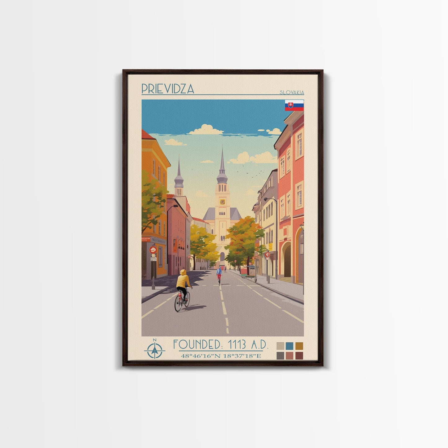 Prievidza Slovakia Travel Poster Framed Canvas Print, Midcentury Modern Art, Pop Art Wall Decor, Scenic Wall Art, Living Room Decoration, Office Art