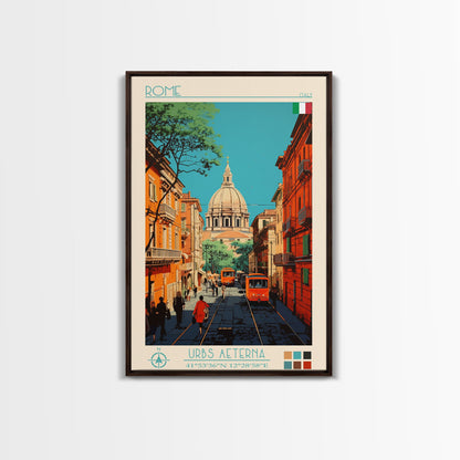 Rome Italy Travel Poster Framed Canvas Print, Midcentury Modern Art, Pop Art Wall Decor, Home Decor, Vacation Gift, Office Art