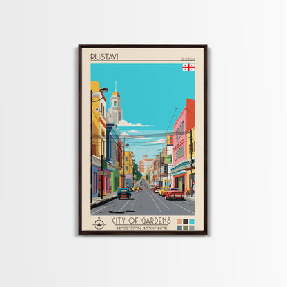 Rustavi Georgia Travel Poster Framed Canvas Print, Midcentury Modern Art, Pop Art Wall Decor, Scenic Wall Art, Bedroom Decoration